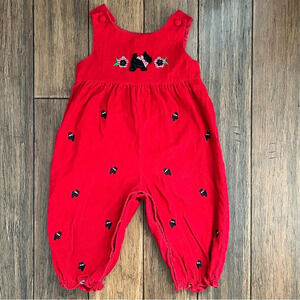 Girls Red Corduroy Romper Black Terrier Dog Embroidery 2T Snap Legs Jumper 24M